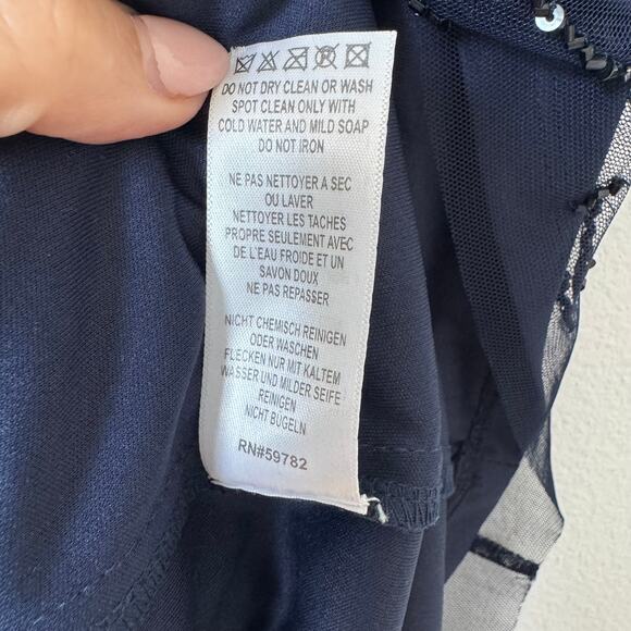 Adrianna Papell Navy Sequin Beaded Spaghetti Strap Mini Dress Size 2 - Picture 11 of 13